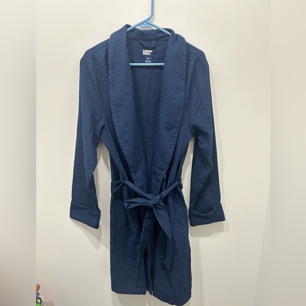 Land’s End‎ Robe Women's XL Navy Waffle Resort Mid-Length Tie Front